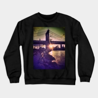 Manhattan Bridge Skyline Sun Brooklyn New York City Crewneck Sweatshirt